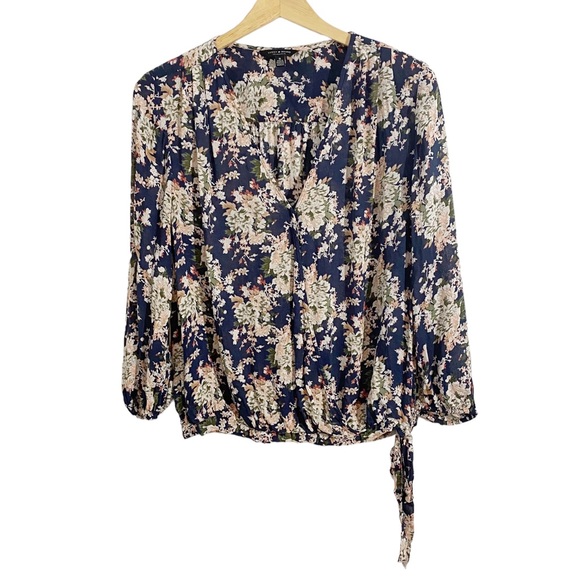 Lucky Brand Blue Multicolor Sawyer Floral Wrap Side Tie Top, Size Medium - Picture 4 of 14